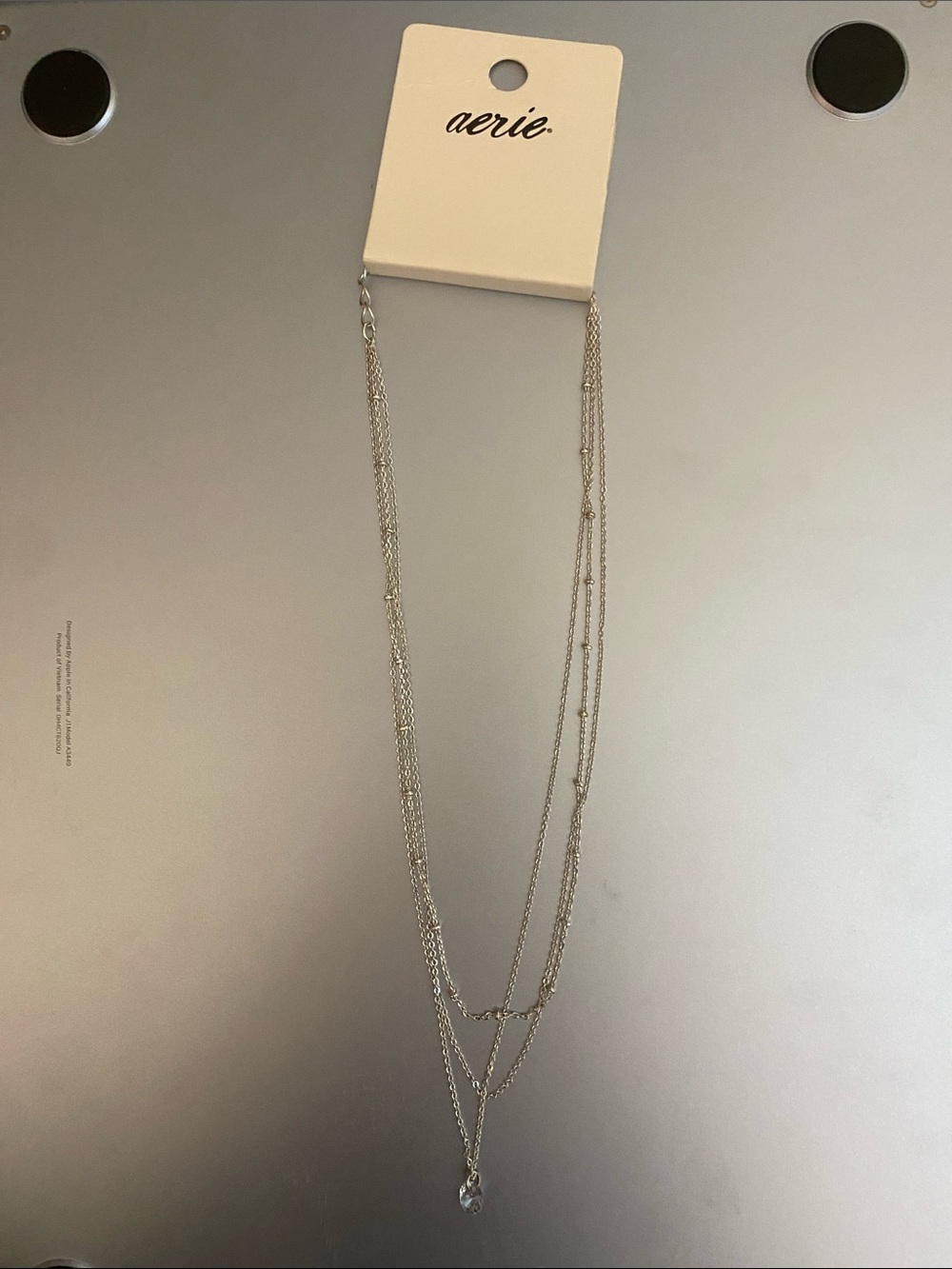 aerie Silver Layered Pendant Necklace with Crystal Drop